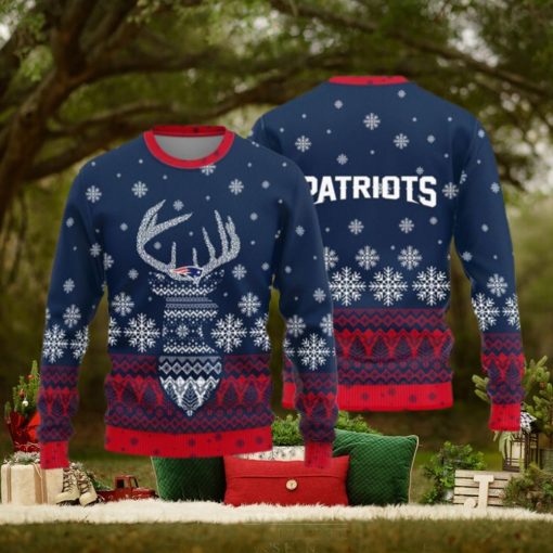 New England Patriots Logo Knitted Reindeer Ugly Christmas Sweater