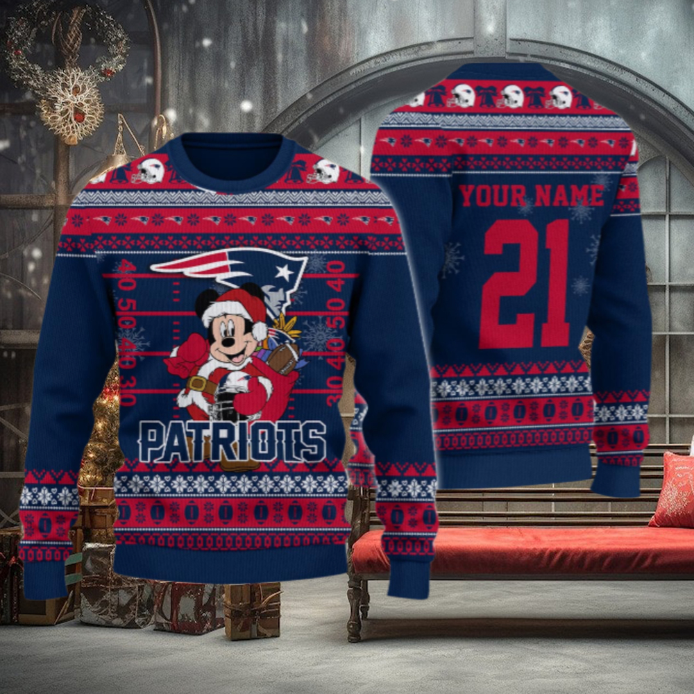 New England Patriots Mickey Mouse Santa Ugly Christmas Sweater New England Patriots Mickey Mouse Santa Ugly Christmas Sweater