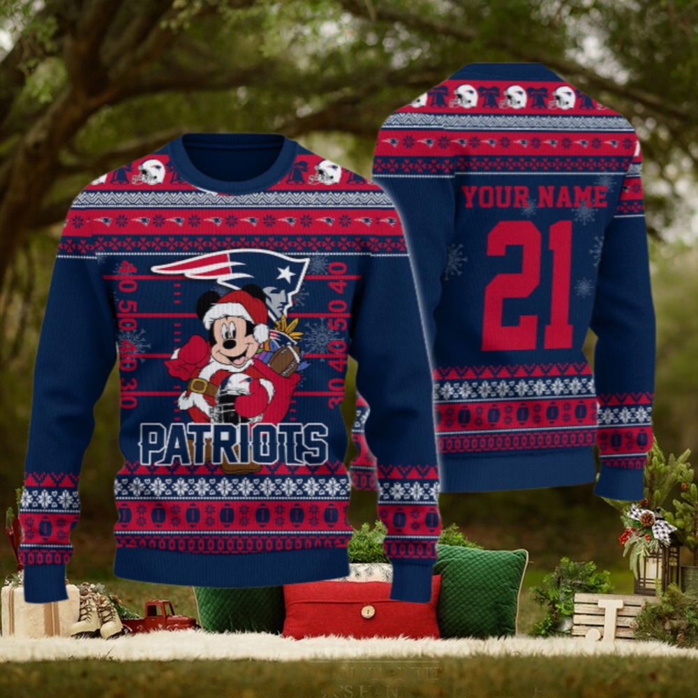 New England Patriots Mickey Mouse Santa Ugly Christmas Sweater New England Patriots Mickey Mouse Santa Ugly Christmas Sweater