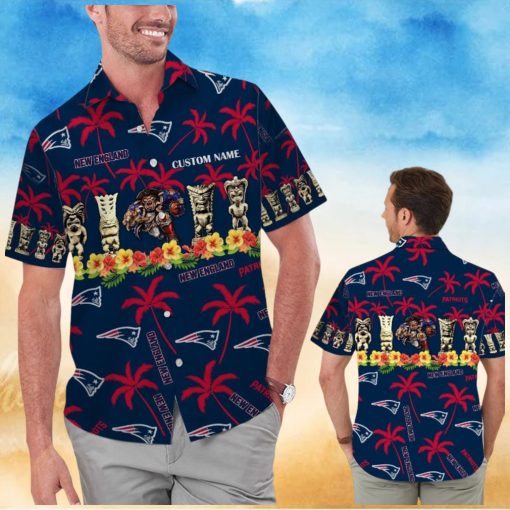 New England Patriots Name Personalized Short Sleeve Button Up Tropical Hawaiian Shirt