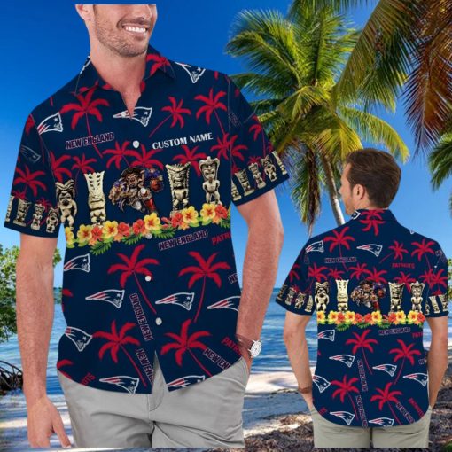 New England Patriots Name Personalized Short Sleeve Button Up Tropical Hawaiian Shirt