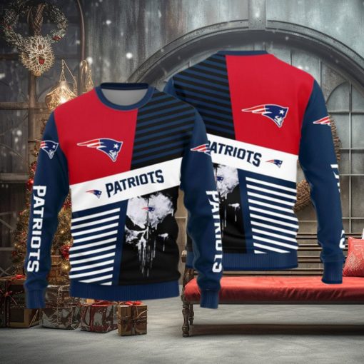 New England Patriots Skull Pattern Ugly Christmas Sweater