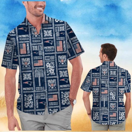 New England Patriots Summer Commemorative Short Sleeve Button Up Tropical Hawaiian Shirt