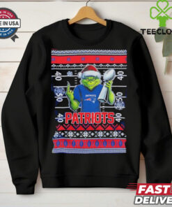 New England Patriots X Grinch Christmas with Super Bowl Trophy ugly Christmas shirt