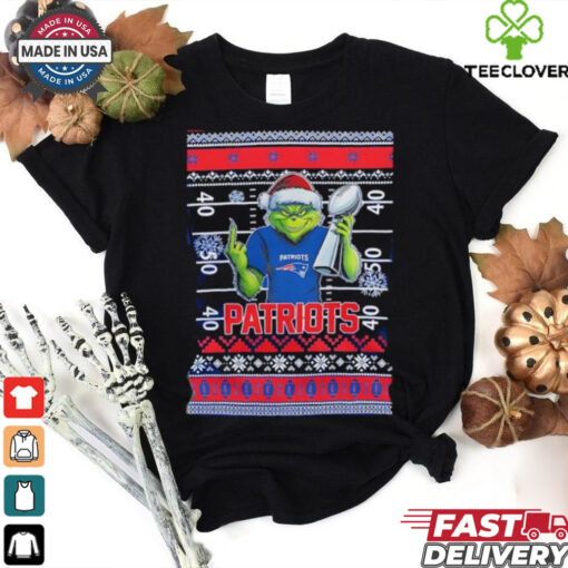New England Patriots X Grinch Christmas with Super Bowl Trophy ugly Christmas shirt