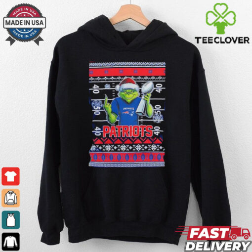 New England Patriots X Grinch Christmas with Super Bowl Trophy ugly Christmas shirt