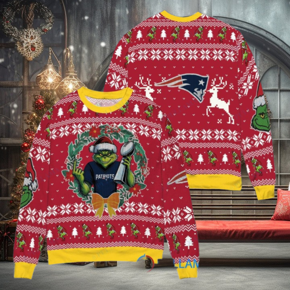 New England Patriots x Grinch NFL Dr. Seuss How the Grinch Stole Christmas with Super Bowl Trophy Ugly Christmas Sweater Red New England Patriots x Grinch NFL Dr. Seuss How the Grinch Stole Christmas with Super Bowl Trophy Ugly Christmas Sweater Red