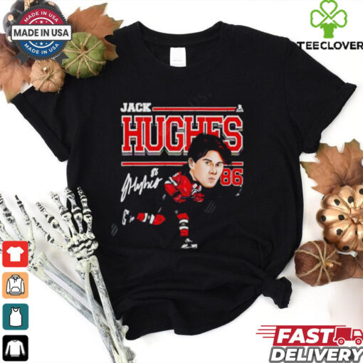 New Jersey Devils 2024 Jack Hughes #86 Cartoon signature shirt