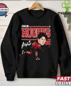 New Jersey Devils 2024 Jack Hughes #86 Cartoon signature shirt