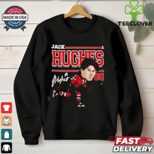New Jersey Devils 2024 Jack Hughes #86 Cartoon signature shirt