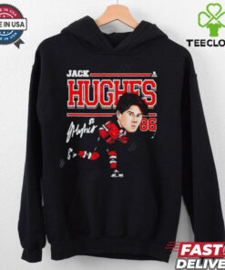 New Jersey Devils 2024 Jack Hughes #86 Cartoon signature shirt