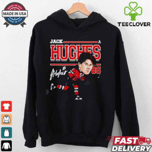 New Jersey Devils 2024 Jack Hughes #86 Cartoon signature shirt