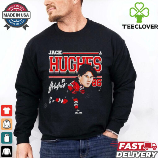 New Jersey Devils 2024 Jack Hughes #86 Cartoon signature shirt