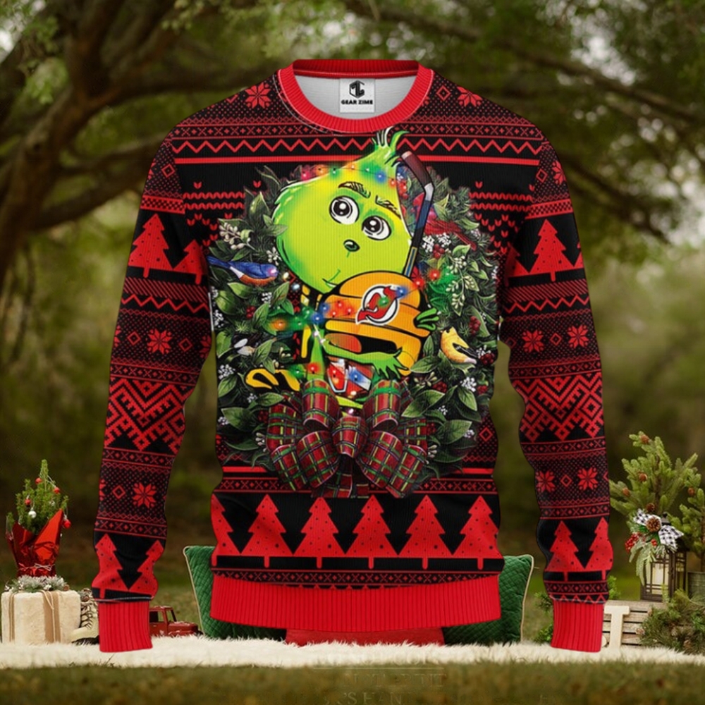 New Jersey Devils Grinch Hug Christmas Ugly Sweater New Jersey Devils Grinch Hug Christmas Ugly Sweater