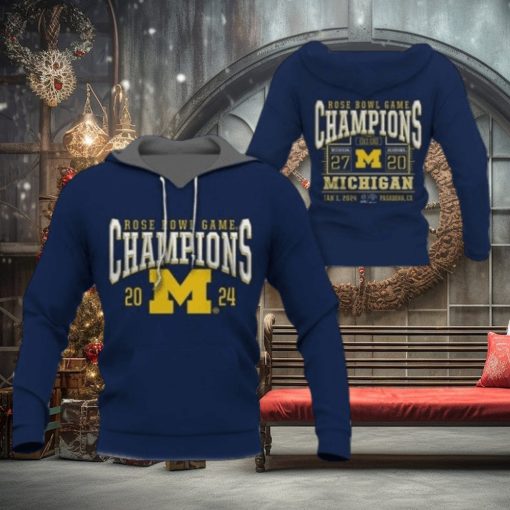 New Michigan Wolverines College Football Playoff 2024 Rose Bowl Champions Hoodie