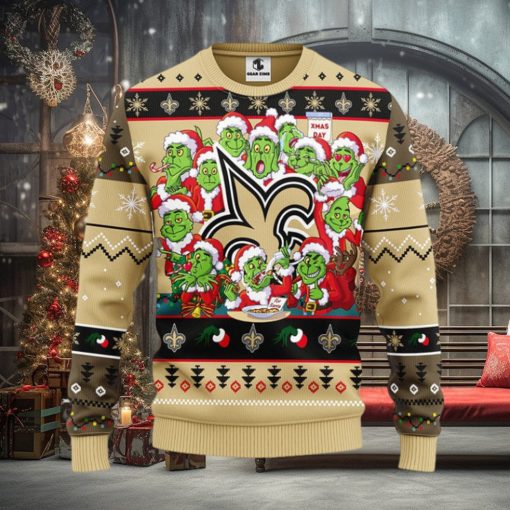New Orleans Saints 12 Grinch Xmas Day Christmas Ugly Sweater
