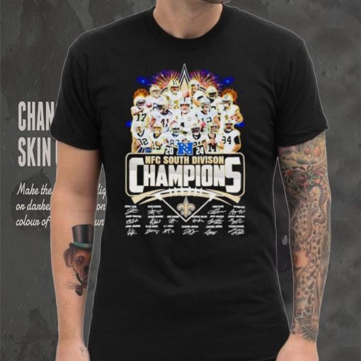 New Orleans Saints 2024 NFC South Division Champions signatures hoodie, sweater, longsleeve, shirt v-neck, t-shirt