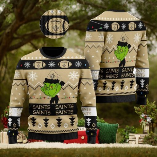 New Orleans Saints American NFL Football Team Logo Cute Grinch Ugly Christmas Sweater