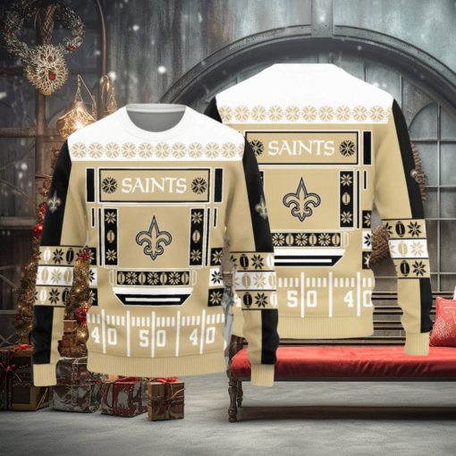 New Orleans Saints Christmas Ball Snowfalke Pattern Knitted Sweater