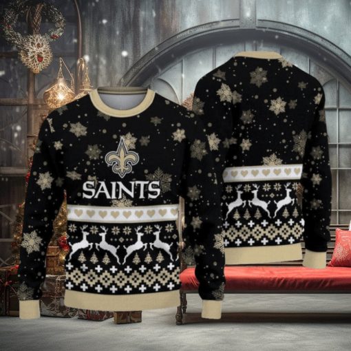 New Orleans Saints Christmas Snowflakes Reindeer Ugly Christmas Sweaters