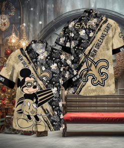 New Orleans Saints Mickey Mouse Floral Short Sleeve Hawaii Shirt