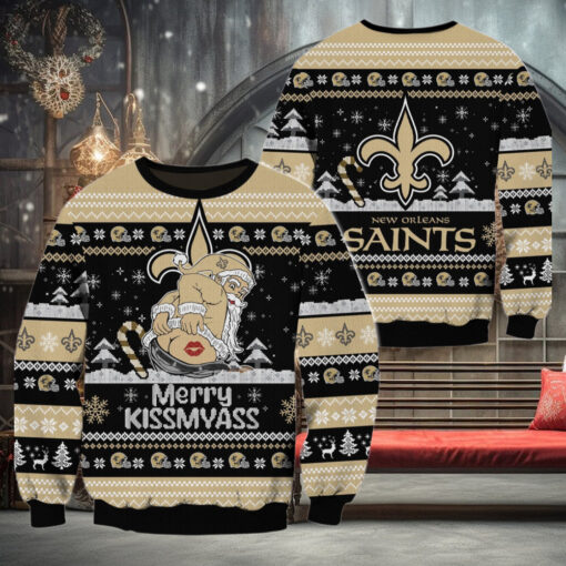 New Orleans Saints NFL 2024 Merrykissmyass Funny Santa Claus Christmas Ugly Sweater