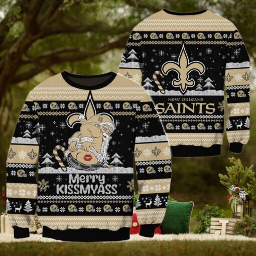 New Orleans Saints NFL 2024 Merrykissmyass Funny Santa Claus Christmas Ugly Sweater