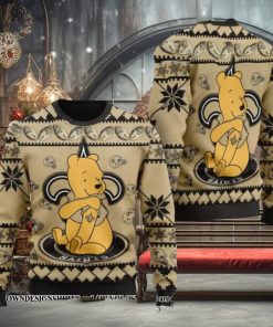 New Orleans Saints NFL American Football Team Logo Cute Winnie The Pooh Bear 3D Ugly Christmas Sweater Shirt For Men And Women On Xmas Days2