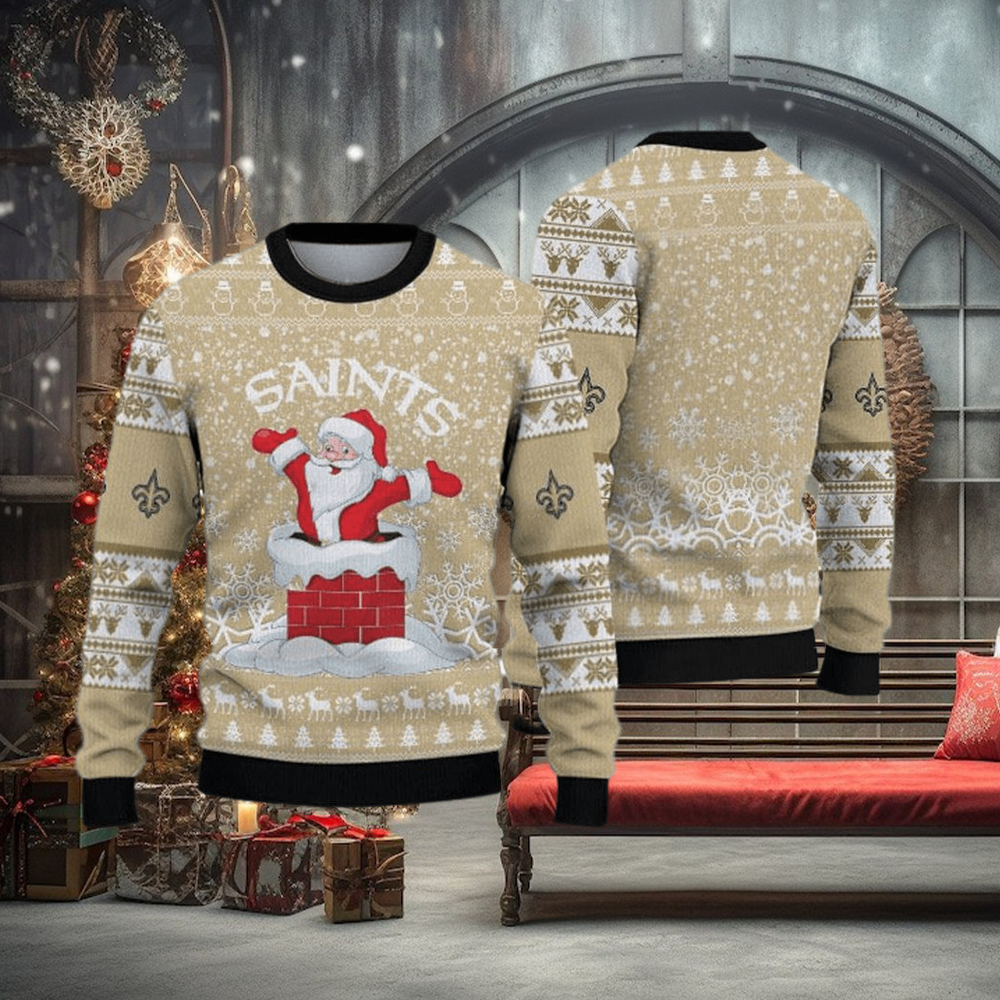 New Orleans Saints Printed Funny Santa Claus Show Team Spirit NFL Ugly Christmas Sweater