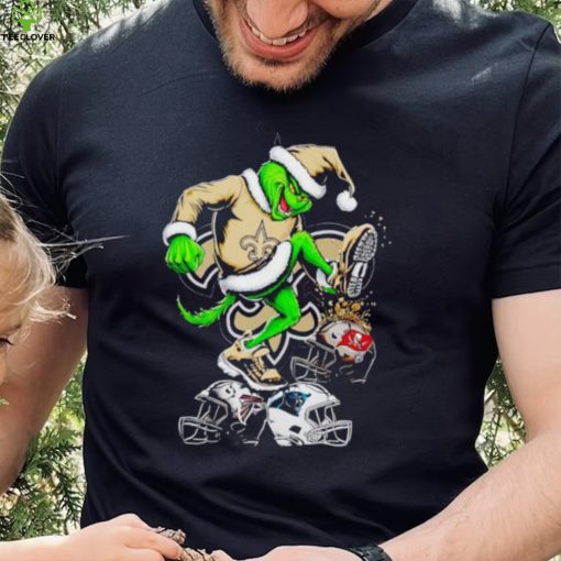 New Orleans Saints Santa Grinch stomp NFL helmets funny Christmas shirt