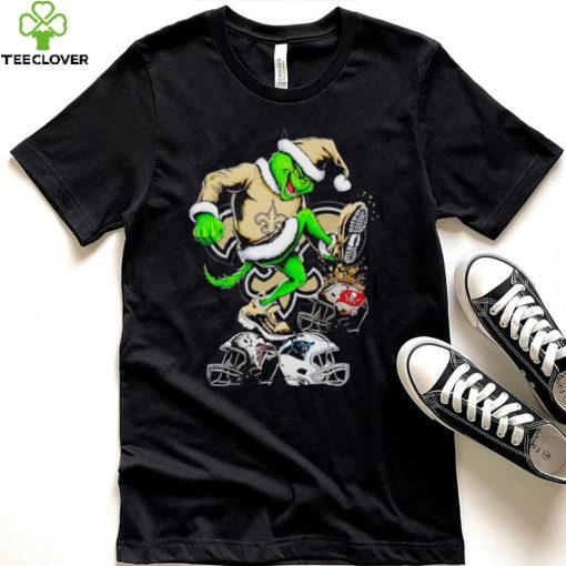New Orleans Saints Santa Grinch stomp NFL helmets funny Christmas shirt