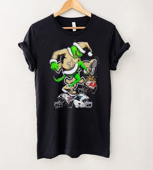 New Orleans Saints Santa Grinch stomp NFL helmets funny Christmas shirt