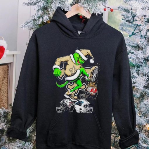New Orleans Saints Santa Grinch stomp NFL helmets funny Christmas shirt
