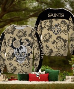 New Orleans Saints Skull And Rose Pattern Woolen Halloween Ugly Sweater For Men And Women Gift Christmas