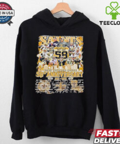 New Orleans Saints The Saints 58th Anniversary 1967-2025 Signature Shirt commemorative design celebrating 58 years of the Saints with a signature-style graphic