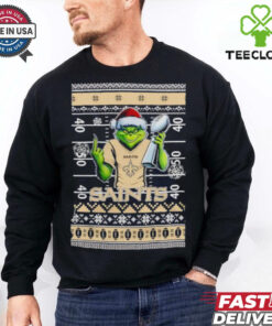 New Orleans Saints X Grinch Christmas with Super Bowl Trophy ugly Christmas shirt
