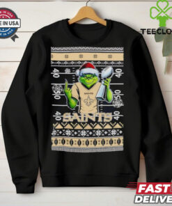 New Orleans Saints X Grinch Christmas with Super Bowl Trophy ugly Christmas shirt