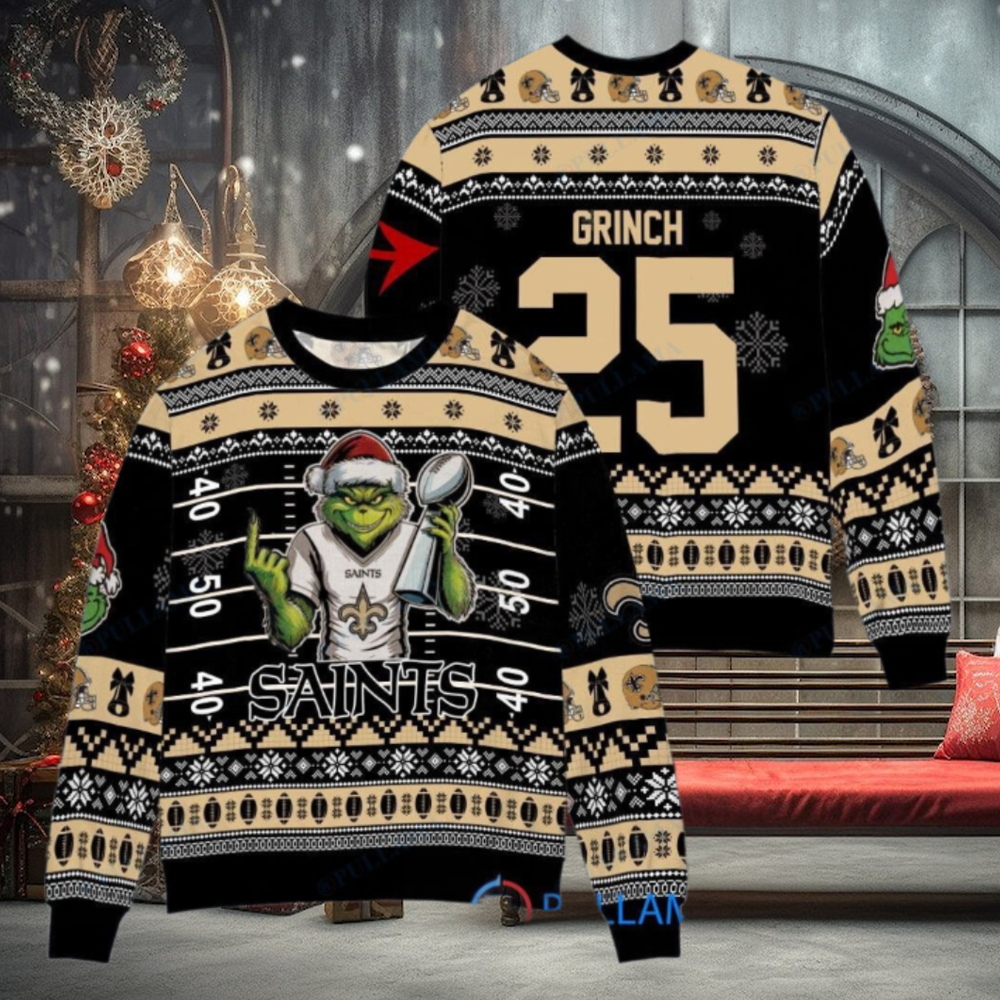 New Orleans Saints x Grinch Christmas Dr. Seuss How the Grinch Stole Christmas with Super Bowl Trophy Custom Ugly Christmas Sweater New Orleans Saints x Grinch Christmas Dr. Seuss How the Grinch Stole Christmas with Super Bowl Trophy Custom Ugly Christmas Sweater