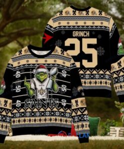 New Orleans Saints x Grinch Christmas Dr. Seuss How the Grinch Stole Christmas with Super Bowl Trophy Custom Ugly Christmas Sweater