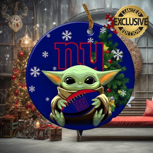 New York Giants Baby Yoda NFL Custom Name 2023 Holiday Gifts Christmas Decorations Ornament