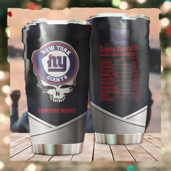 New York Giants Fan Facts Super Bowl Champions American NFL Football Team Logo Grateful Dead Skull Custom Name Personalized Tumbler Cup For Fanz