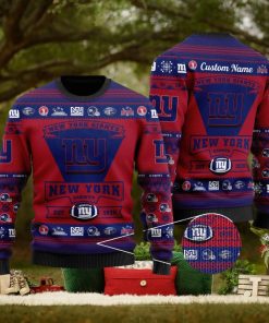 New York Giants Football Team Logo Ugly Christmas Sweater Custom Name Christmas For Fans