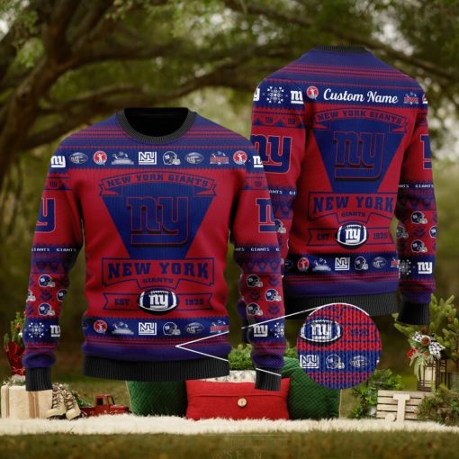 New York Giants Football Team Logo Ugly Christmas Sweater Custom Name Christmas For Fans