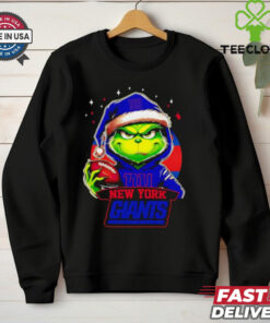 New York Giants Grinch wearing Santa hat Christmas 2024 shirt