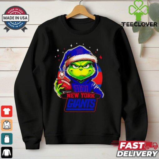 New York Giants Grinch wearing Santa hat Christmas 2024 shirt