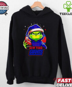 New York Giants Grinch wearing Santa hat Christmas 2024 shirt