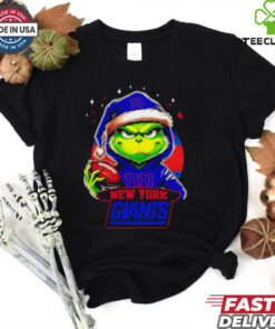 New York Giants Grinch wearing Santa hat Christmas 2024 shirt
