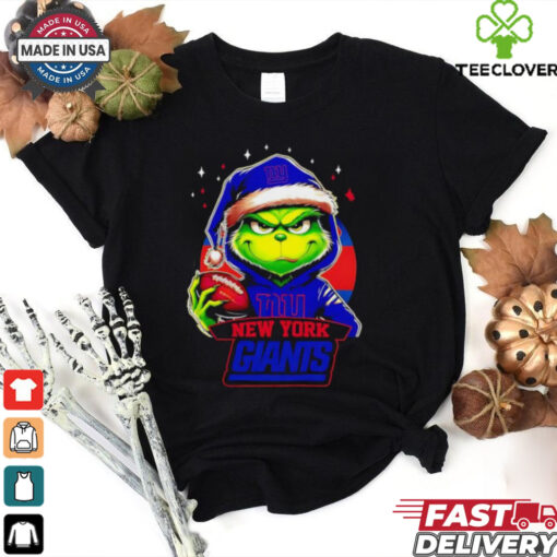 New York Giants Grinch wearing Santa hat Christmas 2024 shirt
