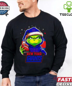 New York Giants Grinch wearing Santa hat Christmas 2024 shirt