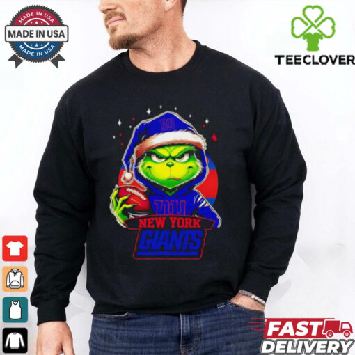 New York Giants Grinch wearing Santa hat Christmas 2024 shirt